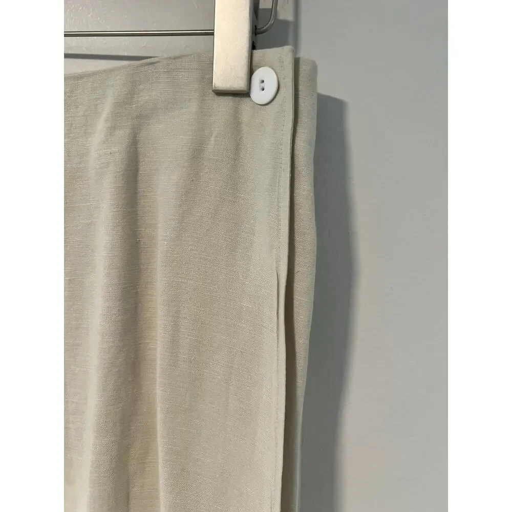 1990s Vintage Limited Wrap Mini Skirt Linen Rayon Button Closure Cream 10 JL - Picture 2 of 9